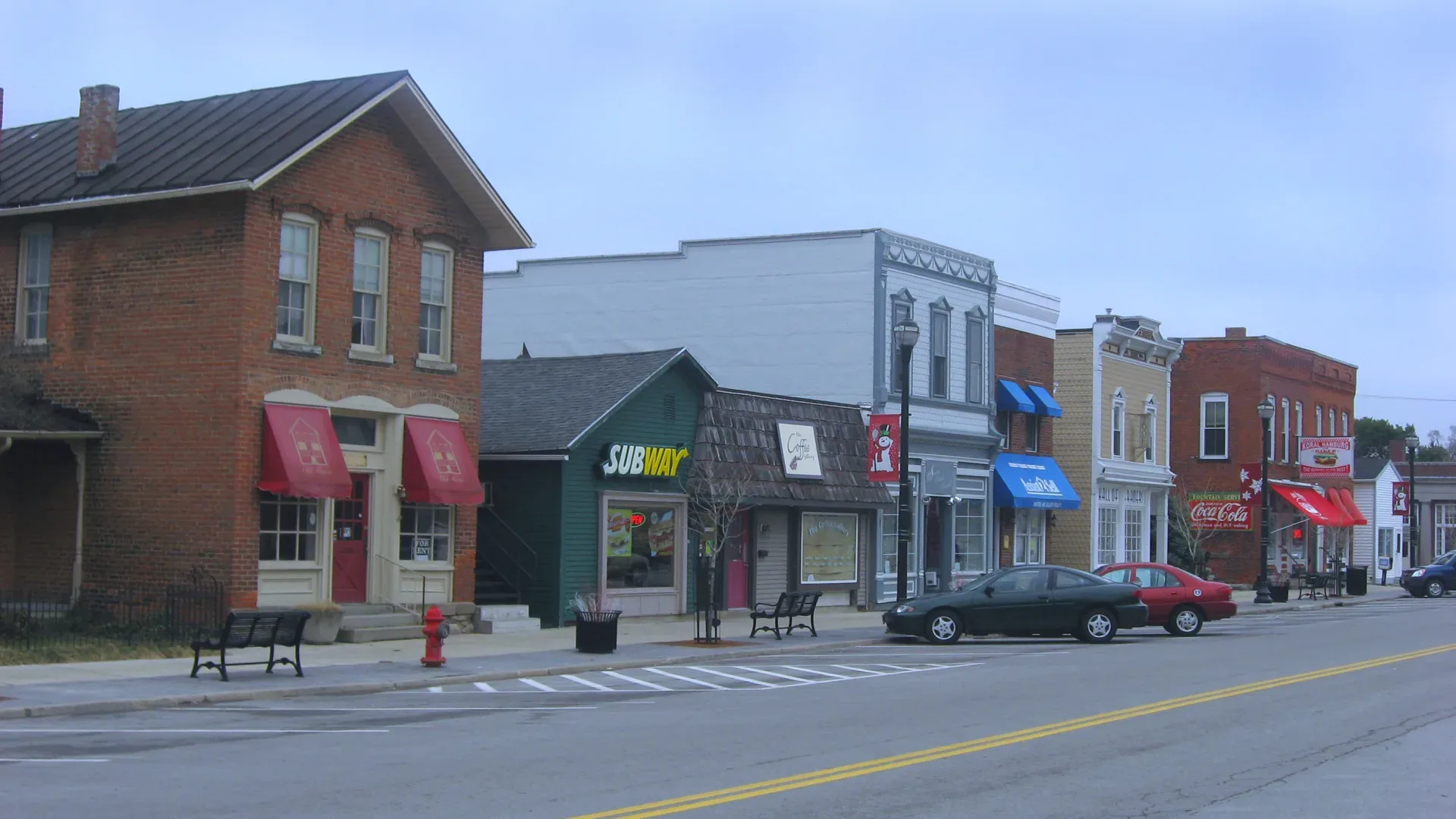 Storefronts along the historic downtown commercial district of Waterville, Ohio